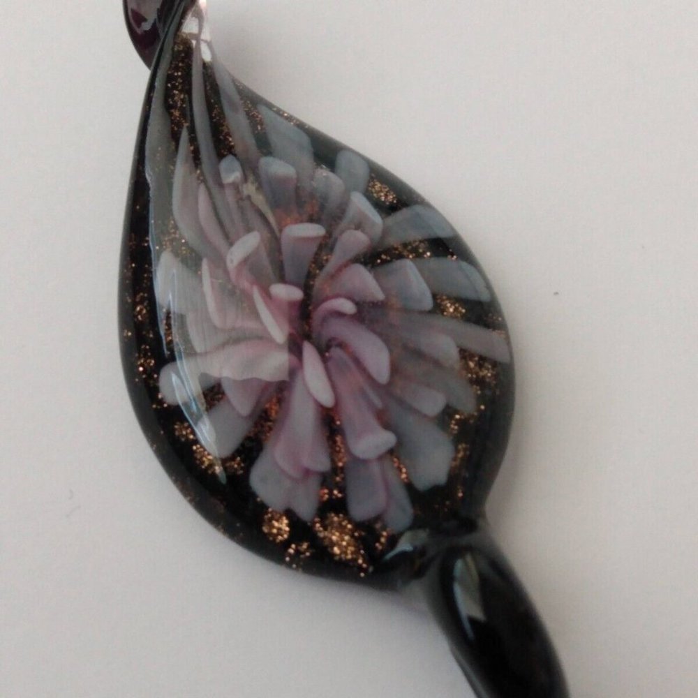 Purple Floral Black Glass Pendant